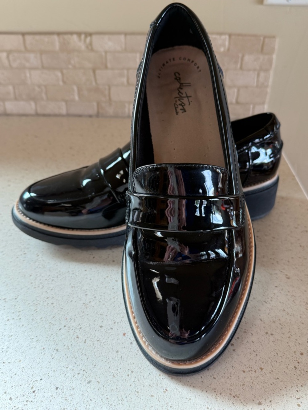 Clarks Sharon Gracie - Black Patent with Tan Trim
